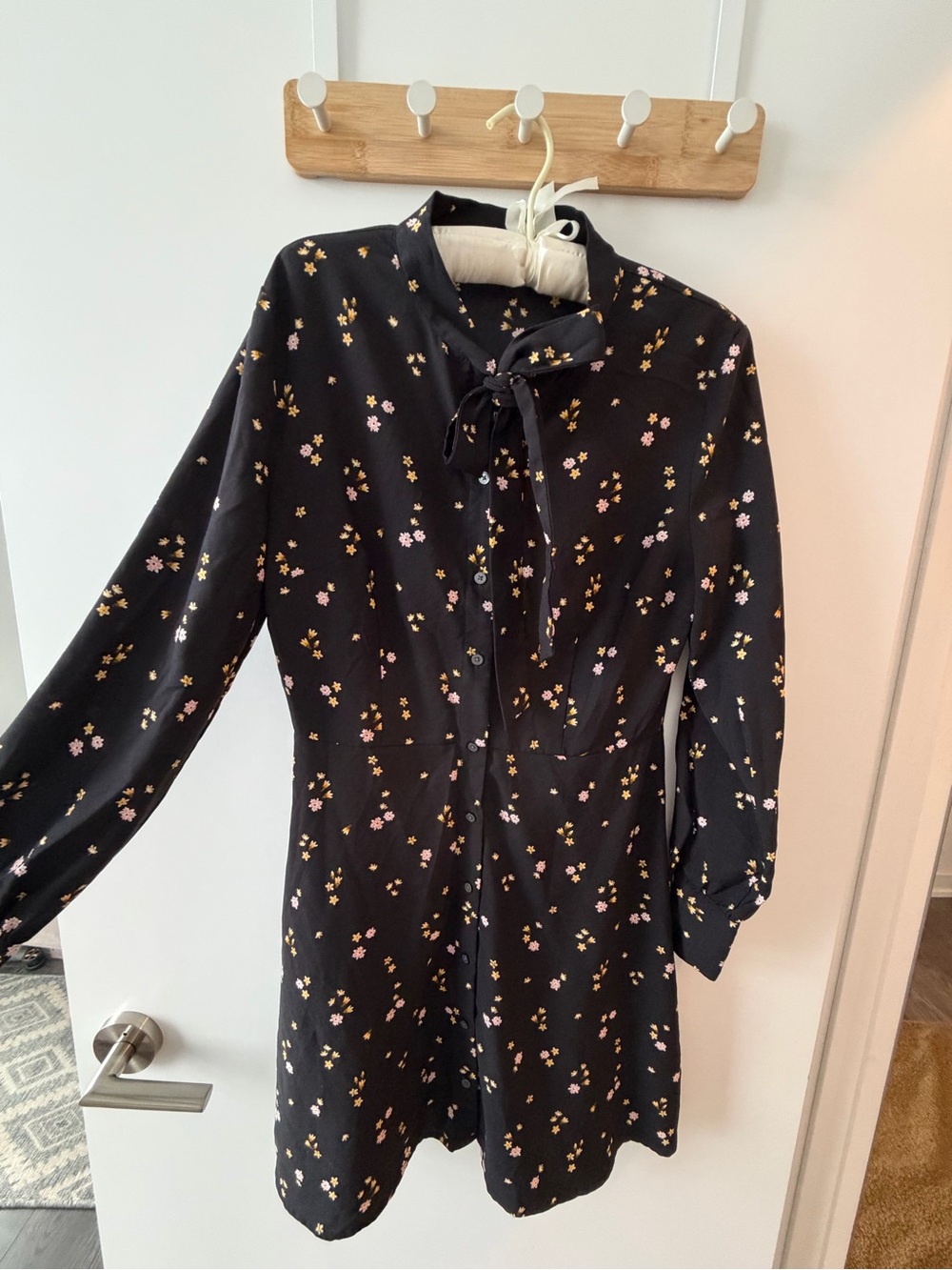 LOFT Black Mini Dress with Yellow Floral Accents